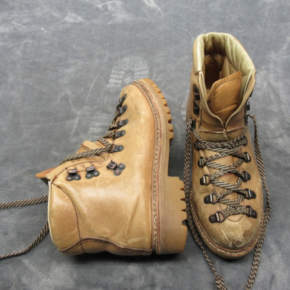 Chippewa Mens Boots 7D? Beige Leather Hiking Mountaineering USA VTG 70s 67701